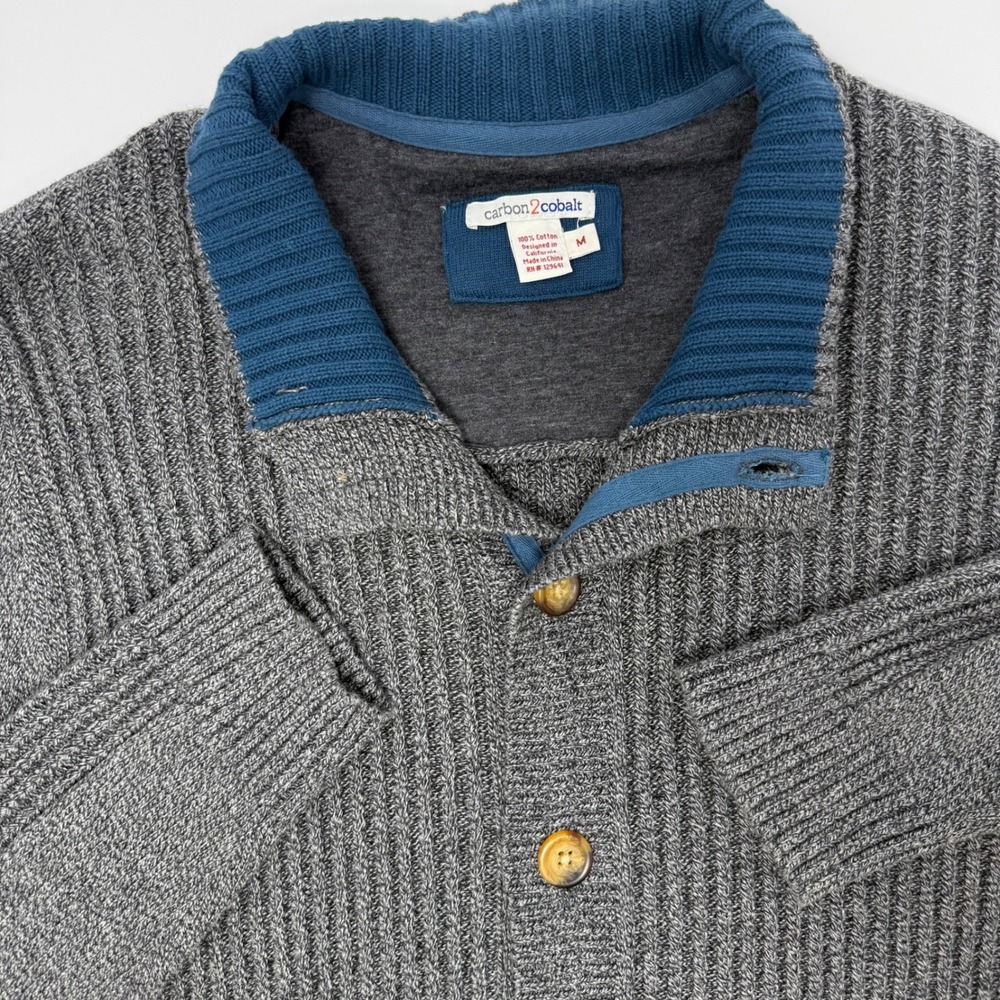 Carbon 2 Cobalt Mens Medium Gray Ribbed Shawl Collar Button Cardigan Sweater